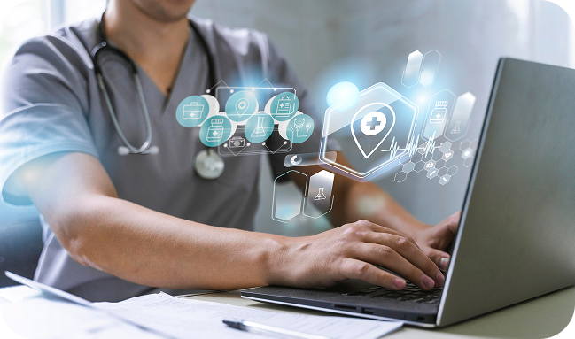 a doctor using a laptop
